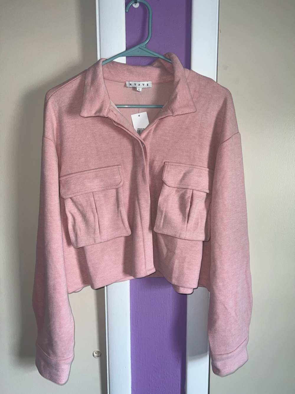 HYFVE Pink Cropped Utility Jacket with Front Flap Pockets